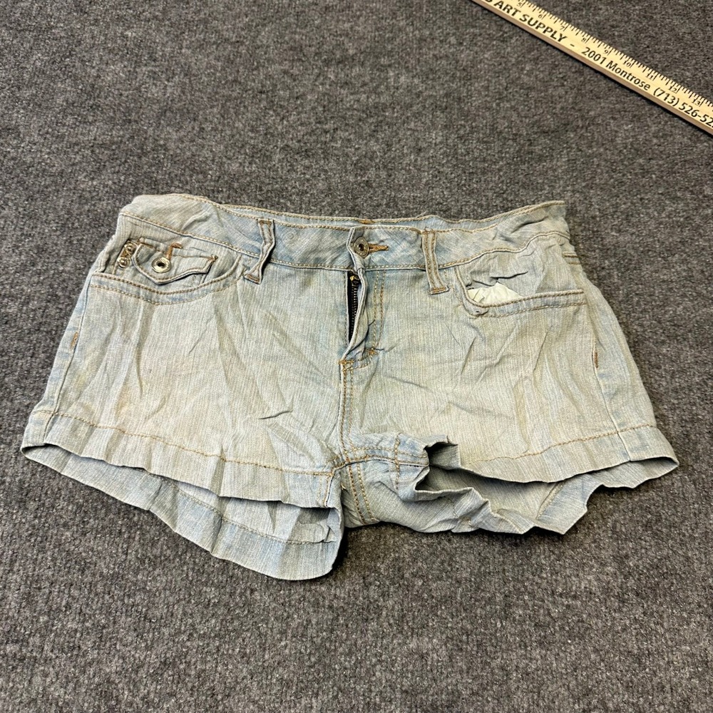 YMI Denim Shorts Womens Size 9 Light Wash Low Rise Cuffed Booty Shorts Stained